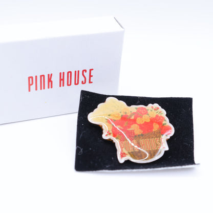 ピンクハウス★アクリル製ピンバッジ♪薔薇ブーケ ブランドロゴ入り*so252