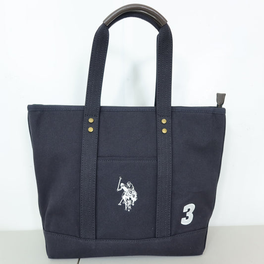 U.S. POLO ASSN.★ロゴ刺繍が印象的！大きめ トートバッグ  キャンバス　ブラック系 ＊ ba189