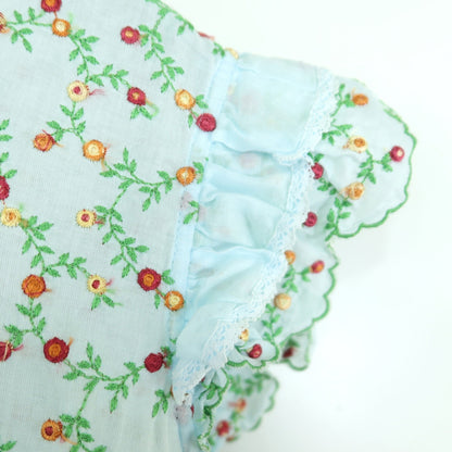 ピンクハウス★お花の刺繍♪裾スカラップブラウス 水色系 ふんわりフォルム♪身幅お直し有 薄手 z19934