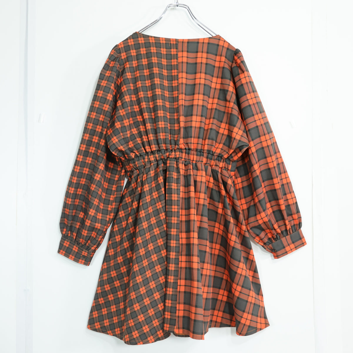 【新品タグ付き！】PUNYUS プニュズ★アメカジ風で可愛い♪ チェック柄カシュクールワンピース　大きいサイズ3 オレンジ系　z22812