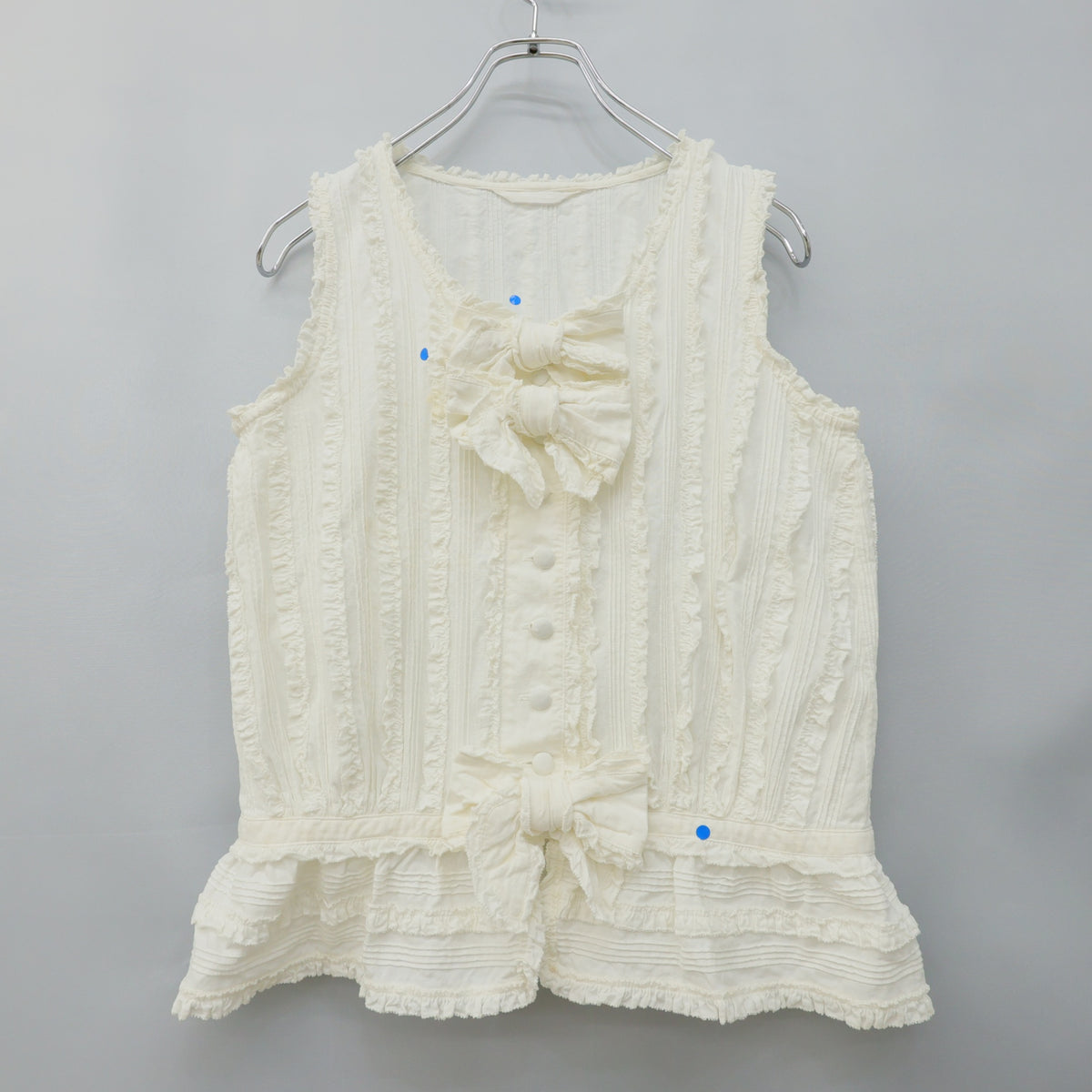 ピンクハウス★豪華なリボン&フリル使い♪ノースリーブブラウス オフ白系 前開き 薄手 z23459