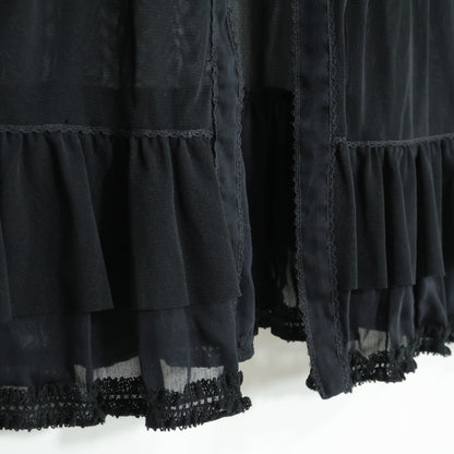 【美品】インゲボルグ★総チュールレース♪フリルたっぷりベスト はおりもの 黒系 前開き レース&お花モチーフ♪z22073
