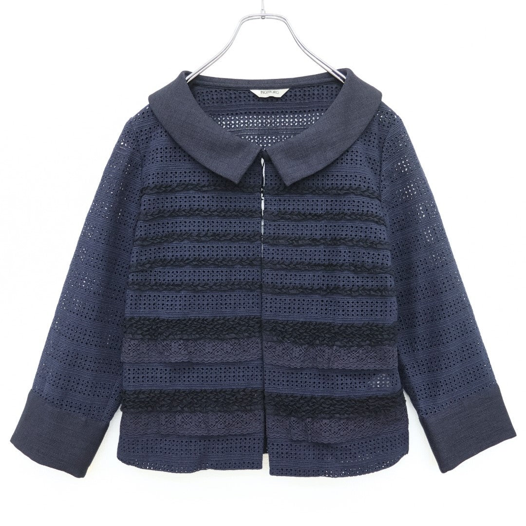 【美品・紙タグ有】インゲボルグ★二点セット！カットワークレースのボレロ&ワンピース サイズ11 紺系 モチーフ♪残布有 z23367