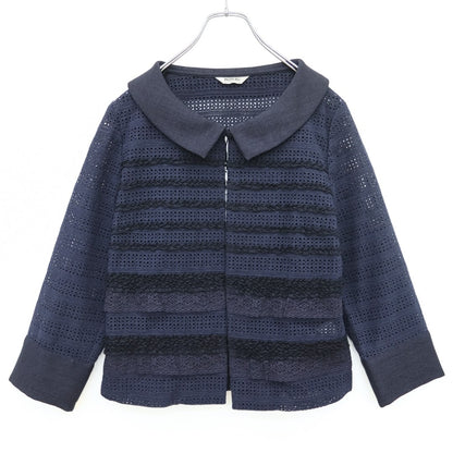 【美品・紙タグ有】インゲボルグ★二点セット！カットワークレースのボレロ&ワンピース サイズ11 紺系 モチーフ♪残布有 z23367