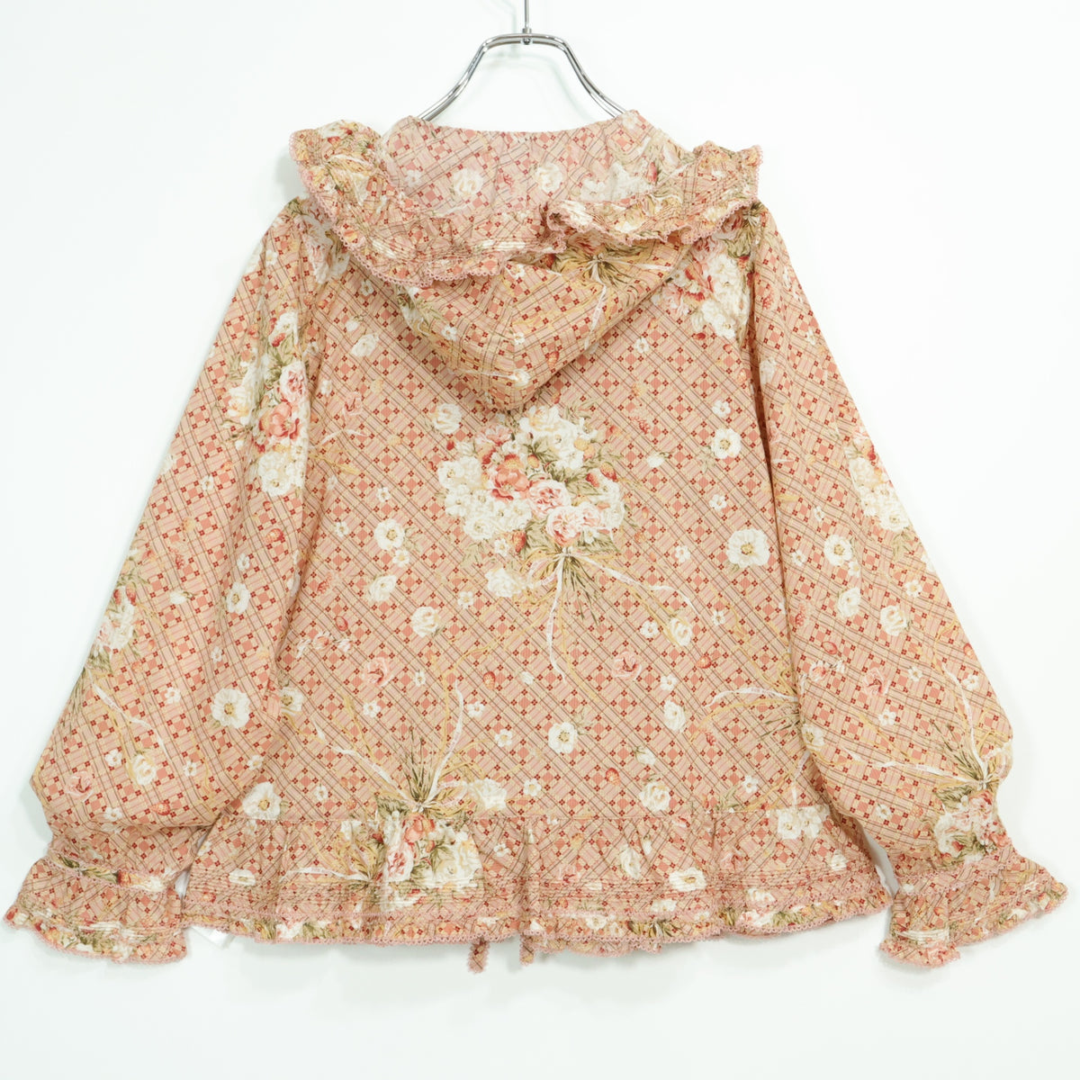 【美品】ピンクハウス★フェイバリットブーケpt♪ローンブラウス フーディ ピンク系 前開き たっぷりフリル♪z22909