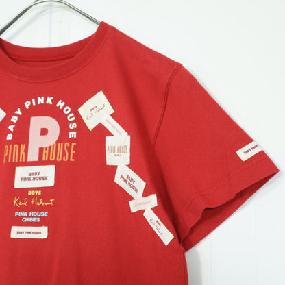 ベビーピンクハウス★ロゴ入りワッペンとプリントが可愛い♪ 半袖カットソー・Tシャツ 赤系 z22128