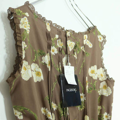 【極美品】インゲボルグ★大人上品！レース使い♪花柄ノースリーブワンピース サイズM ブラウン系 残布有＊ z20068