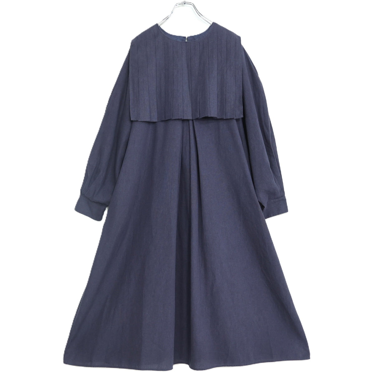 【極美品・紙タグ有】natural by clip スタジオクリップ★麻混♪タック使いワンピース&プリーツベスト サイズF ネイビー系 z22299