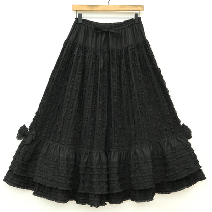【極美品】ピンクハウス★びっしり縦フリル♪ローンギャザースカート 黒系 裾かぶせ段々&リボン♪z23280