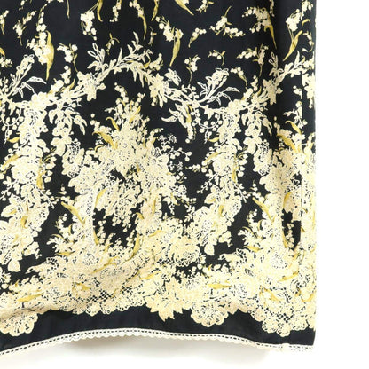 【美品！】ピンクハウス★ローンワンピース 黒系 キュートなすずらんプリント♪サテンリボン&レース♪z13353