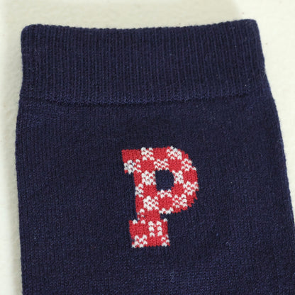 【美品】ピンクハウス★うさぎ刺しゅうが可愛い！ クルーソックス 靴下 ブロックチェック 紺系  so360