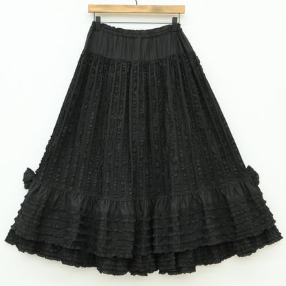 【極美品】ピンクハウス★びっしり縦フリル♪ローンギャザースカート 黒系 裾かぶせ段々&リボン♪z23280