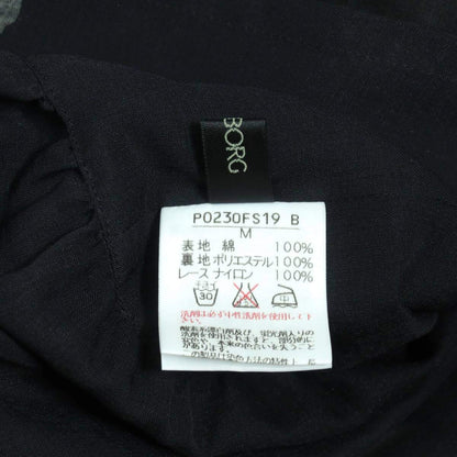 【美品】インゲボルグ★上品！カメリア柄&レース♪ギャザースカート 綿ローン サイズM 黒系 前開き ティアードデザイン♪薄手 z19400