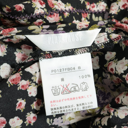 【美品】ピンクハウス★薔薇pt♪ふんわりローンブラウス 五分袖 黒系 フリル♪z22917