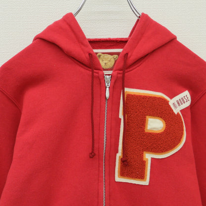 ピンクハウス★ジップアップパーカー スウェット サイズM 赤系 サガラ刺繍ロゴ♪無地 z23192