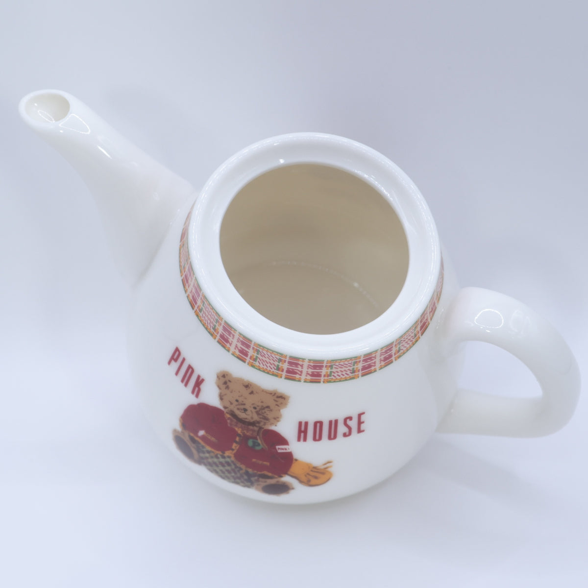ピンクハウス★テディベアティーポット チェック柄 おめかしくま 急須 食器 くま 白系 so405