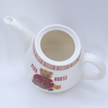 ピンクハウス★テディベアティーポット チェック柄 おめかしくま 急須 食器 くま 白系 so405