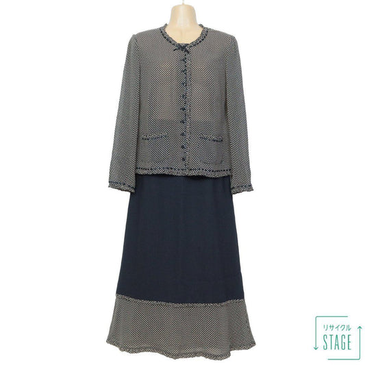 【美品！】インゲボルグ INGEBORG★2点セット！可愛いドット柄♪ブラウス 切替スカート 黒系 S 希少ヴィンテージ 着回し力抜群 z6614