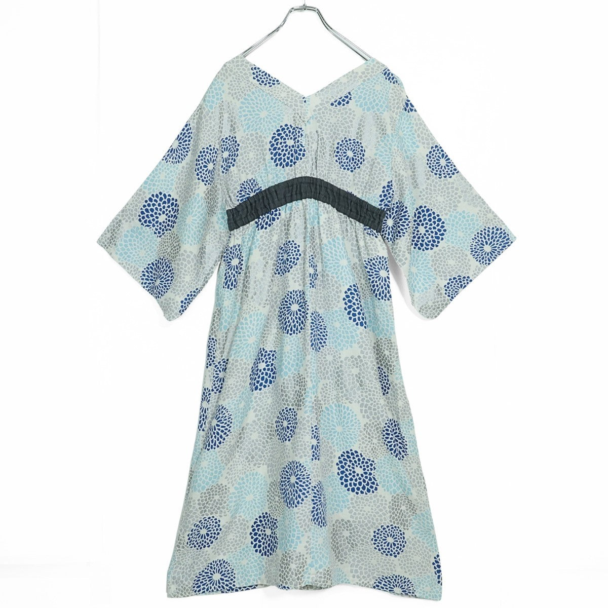 【美品】ソウソウ SOUSOU★麻 ゆかたみたて ワンピース 菊づくし 青嵐 大きいサイズL ブルー系 花柄 z22892