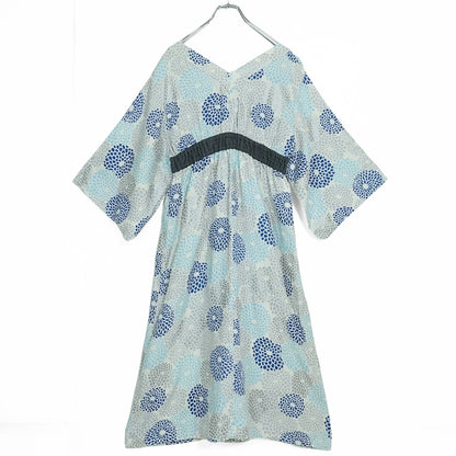【美品】ソウソウ SOUSOU★麻 ゆかたみたて ワンピース 菊づくし 青嵐 大きいサイズL ブルー系 花柄 z22892