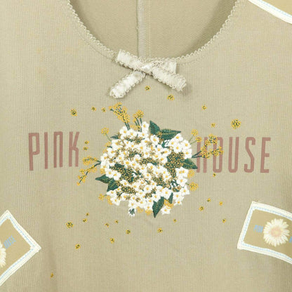 ピンクハウス★可愛い！ひな菊ブーケ刺繍♪ジャンパースカート コーデュロイ 薄茶系 リボン&ワッペン♪厚手 z20133