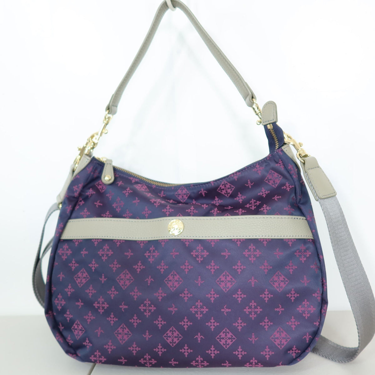 【美品】ラシット ★斜め掛けok! 2WAYショルダーバッグ ネイビー×ピンク系　＊ba186