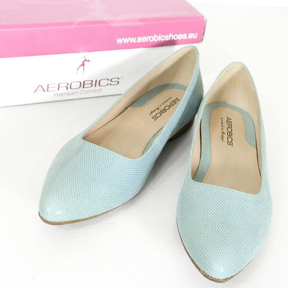 エアロビクス★バレエシューズ ポインテッドトゥ パイソン柄 ミントグリーン系 大きいサイズ43 *sh214
