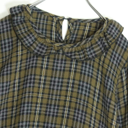 【美品】ピンクハウス ★可愛い！チェック柄ワンピース  長袖 ネル フリル襟 ゆったり フォルム　緑 グレー系＊ z15094