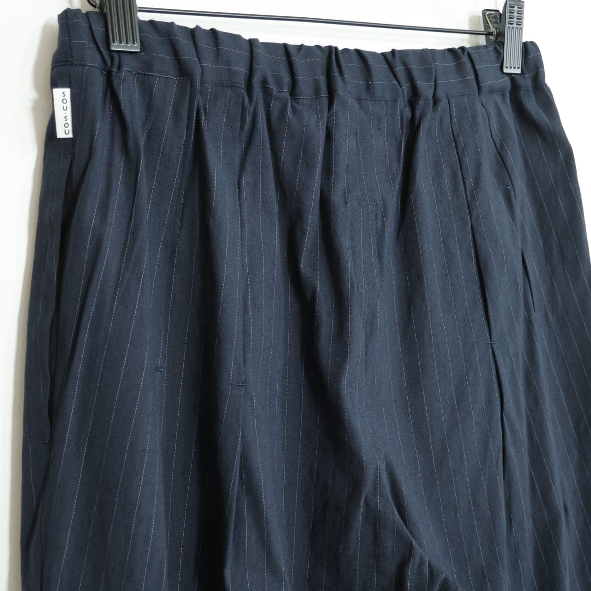 【美品】SOUSOU ソウソウ★もんぺ ロングパンツ 濃紺系 ピンストライプ 薄手 z22482