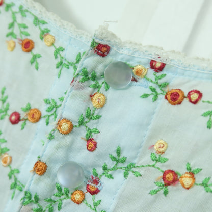 ピンクハウス★お花の刺繍♪裾スカラップブラウス 水色系 ふんわりフォルム♪身幅お直し有 薄手 z19934