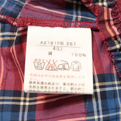 【美品】ピンクハウス★ブラウス 大きいサイズ4(L) 赤×青系 段々フリル&チェック柄♪ゆったりAライン♪春夏 z10715ｓ