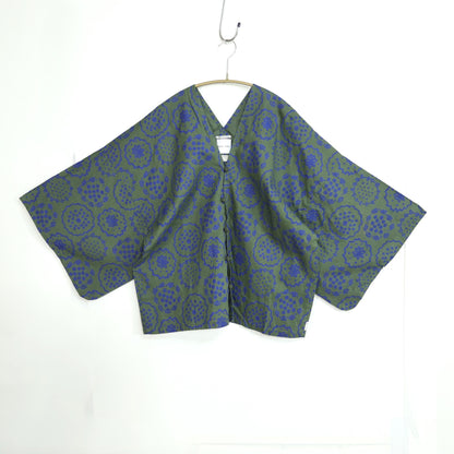 【美品】ソウソウ SOUSOU★麻 はつき カーディガン はおりもの グリーン系 総柄 z22475
