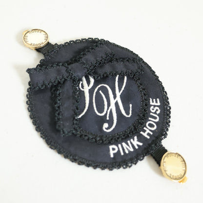 PINK HOUSE ピンクハウス★ロゴ刺繍×立体リボン♪ゴールド調クリップ 2個セット たくし上げ 黒系 ＊so454