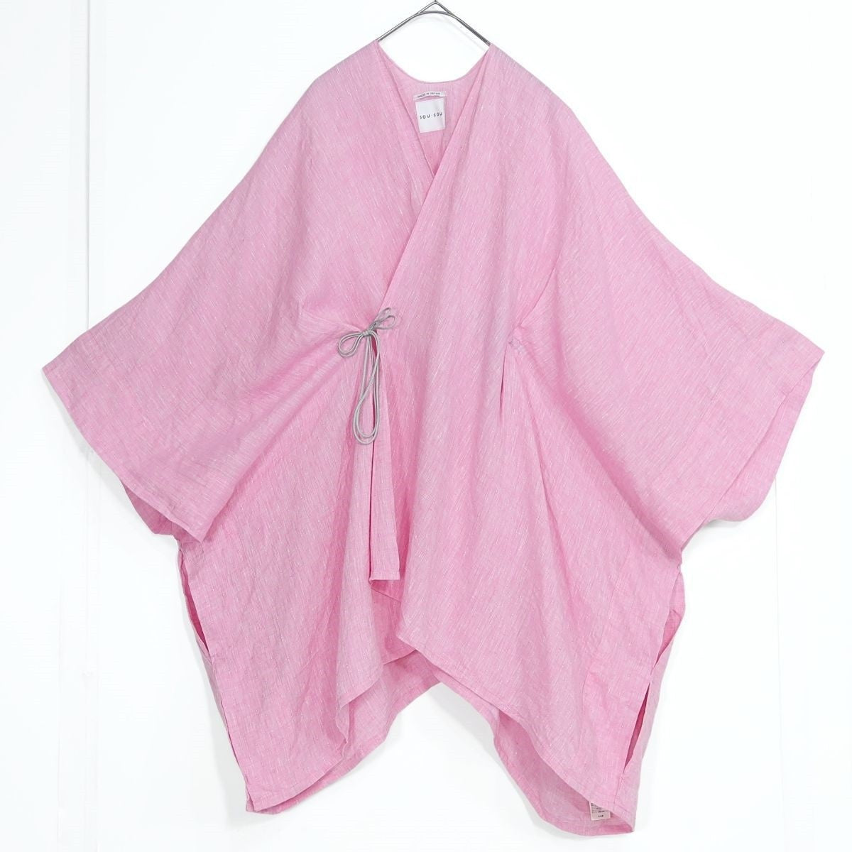 【美品】SOUSOU ソウソウ★麻 きさらぎ はおりもの ひも付き ピンク系 無地 薄手 z20456