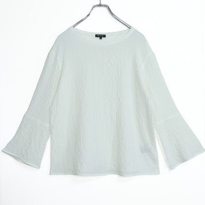 【美品！】インディヴィ★大人上品♪ ジャガード風フレア袖Tシャツ サイズ38 白系 z22207