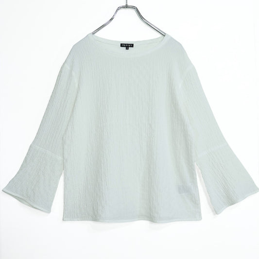 【美品！】インディヴィ★大人上品♪ ジャガード風フレア袖Tシャツ サイズ38 白系 z22207