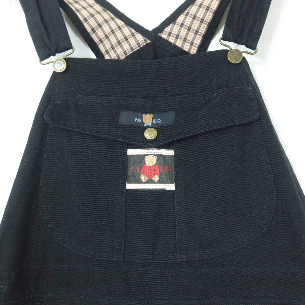 ピンクハウス★可愛い！テディワッペンがいっぱい♪刺繍デザイン カジュアル オーバーオール ブラックデニム 黒系 ＊z20112