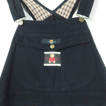 ピンクハウス★可愛い！テディワッペンがいっぱい♪刺繍デザイン カジュアル オーバーオール ブラックデニム 黒系 ＊z20112