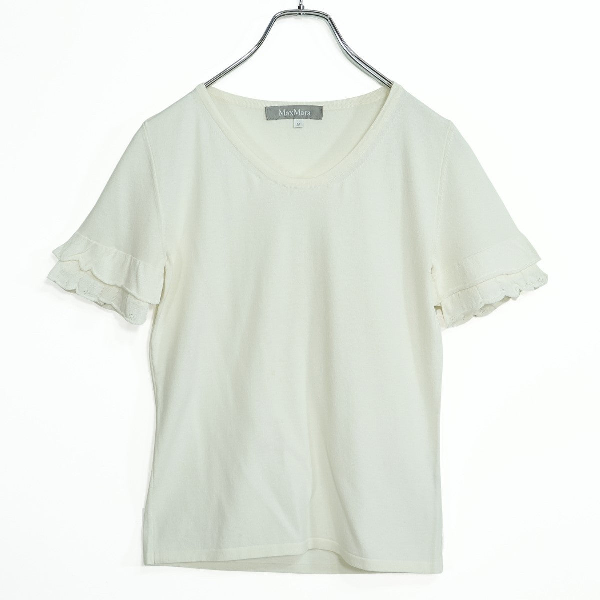 マックスマーラ Max Mara★スカラップレース♪半袖カットソー サイズM 白系 フリルスリーブ ＊z22601