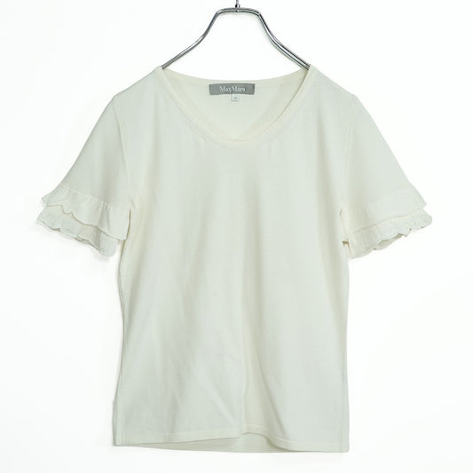 マックスマーラ Max Mara★スカラップレース♪半袖カットソー サイズM 白系 フリルスリーブ ＊z22601