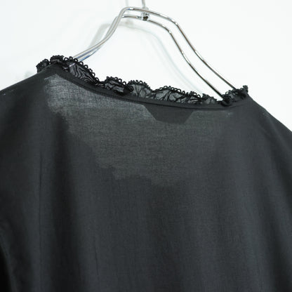 【美品】ピンクハウス★ふんわりフォルム♪華やかローンワンピース 黒系 裾段々&サテンリボン♪無地 z22172