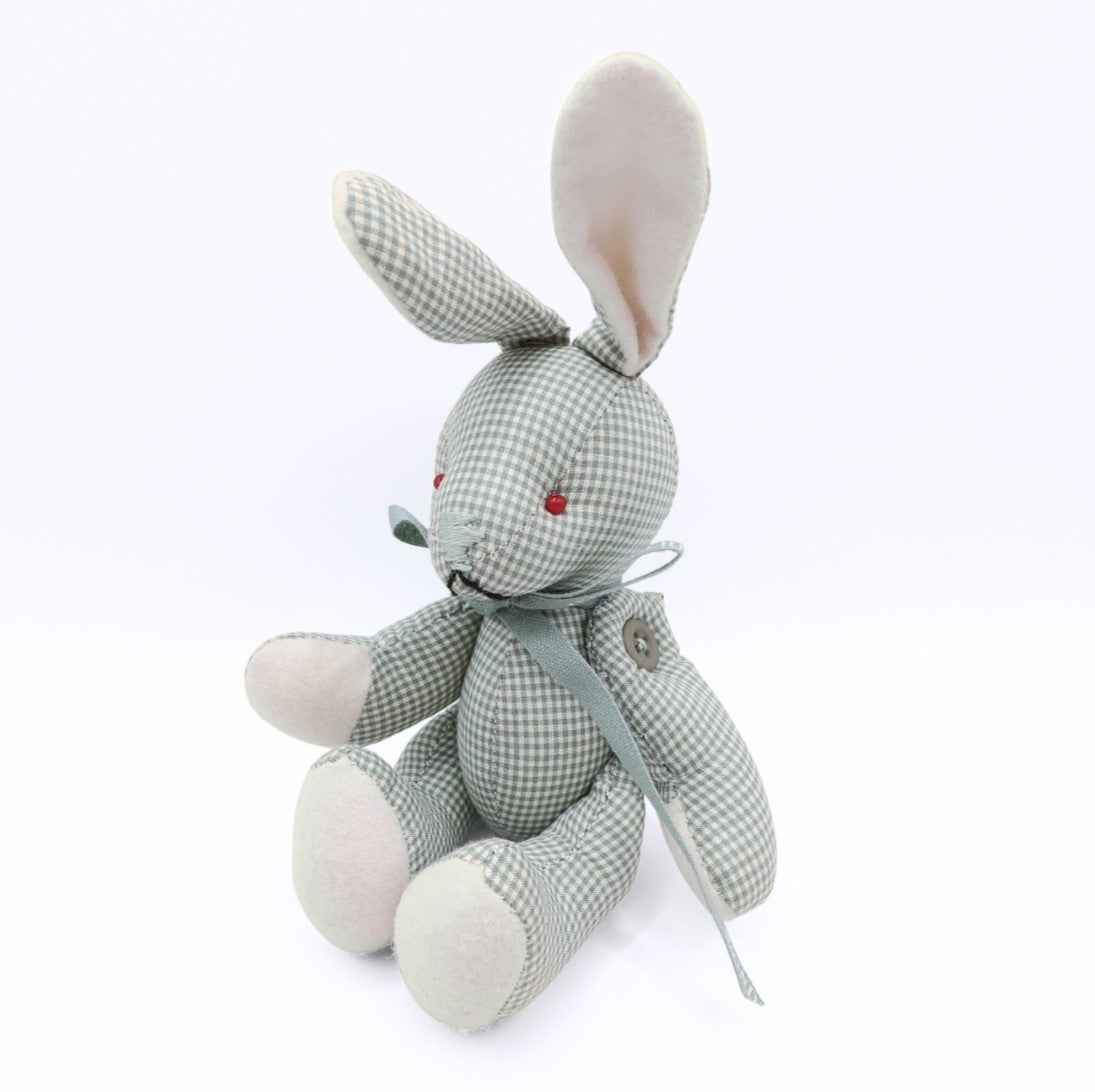 ワンダフルワールド カネコイサオ ギンガム★ギンガムチェック うさぎ ぬいぐるみコサージュ  ブローチ ハッカ系 ko124