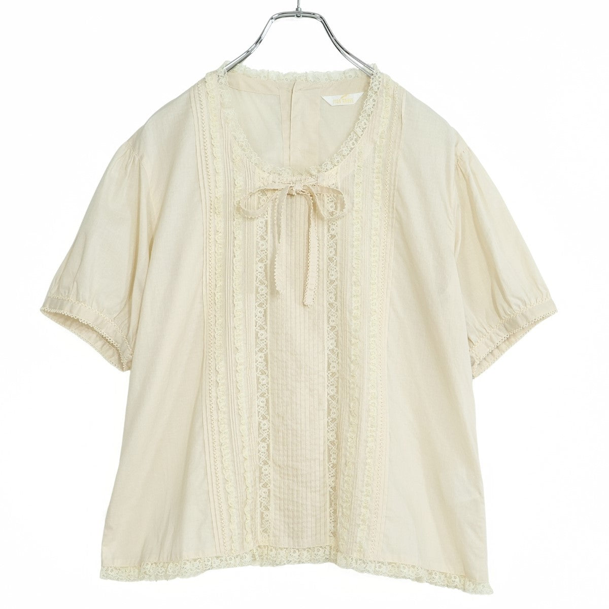 【美品】ピンクハウス★お花のレース使い♪ふんわりローンブラウス エクリュ系 ピコレース&リボン♪z23105