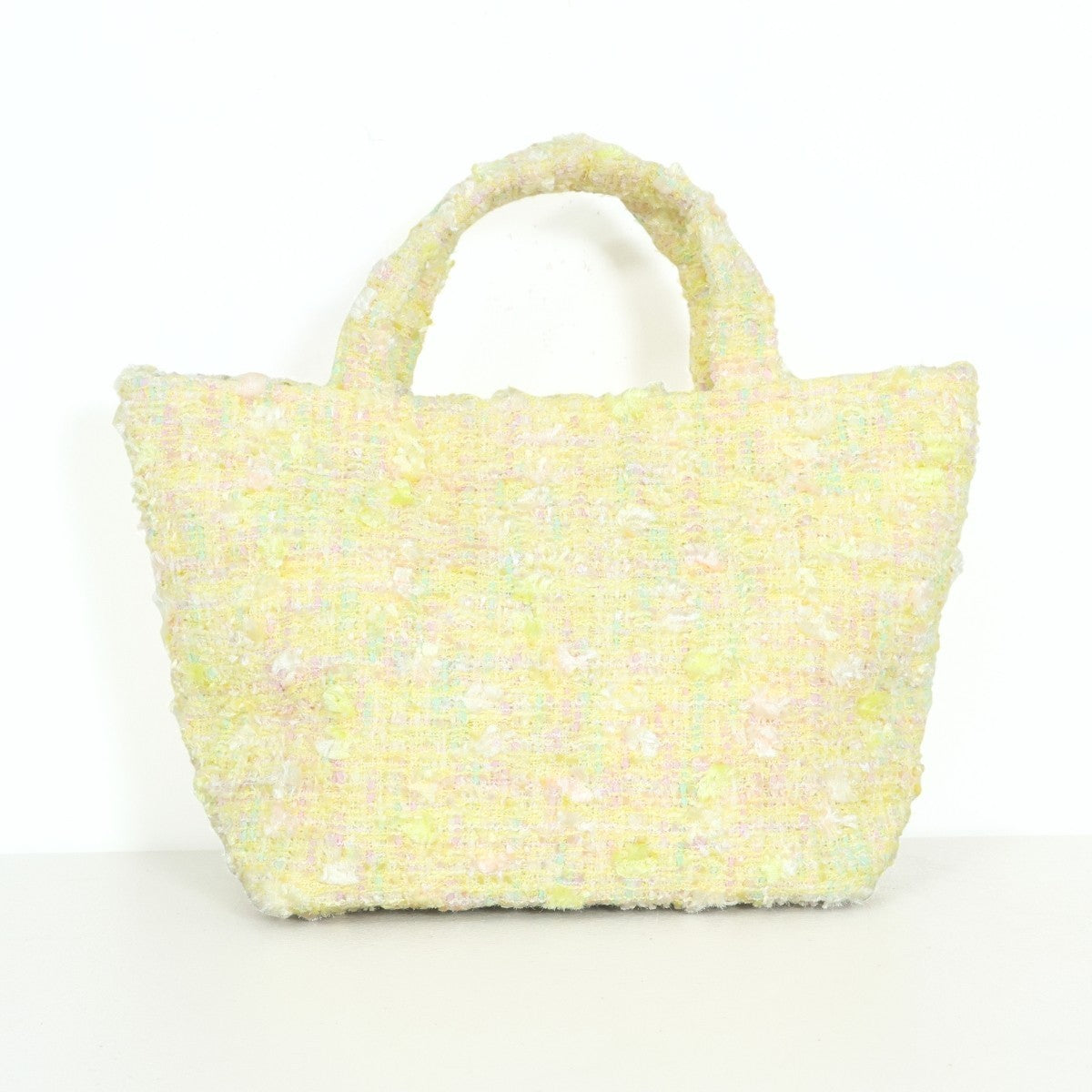 【美品】Magnolie★パステルカラーが可愛い♪ ツイードバッグ 黄色系 ba223