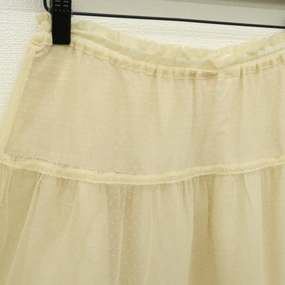 【美品】ピンクハウス★ドットチュールレース♪ひざ丈スカート ペチスカート クリーム色系 リボン&刺しゅうレース♪z23173