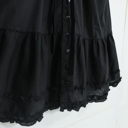 【美品】ピンクハウス★ワンダー・ザ・シー柄♪刺しゅうのミニワンピース 黒系 サテンリボン&フリル♪2024年 z22287