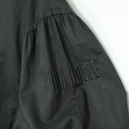【極美品】ピンクハウス★フリル使い♪ゆったりローンブラウス フーディ 黒系 前開き 無地 2024年製 z22280