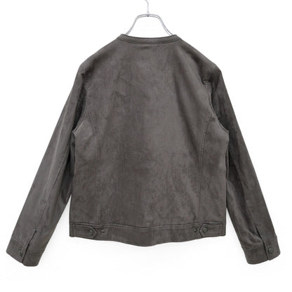 【美品】ニューヨーカー★フェイクスエード♪ノーカラー ライダースジャケット ブルゾン サイズ9 焦げ茶系 裏キルティング z23312