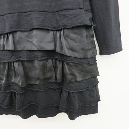 【美品】ボンサンス★アシンメトリーの段々裾が可愛い♪ ハイネック 長袖ワンピース サイズ38 黒系 z23392