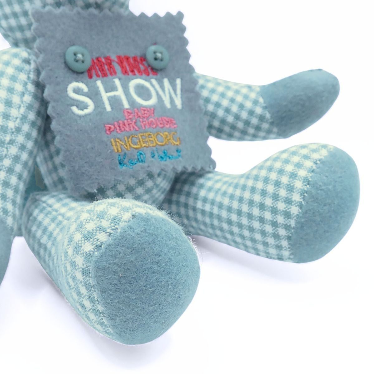 【レア】ピンクハウス★SHOWゼッケン テディベアぬいぐるみマスコット ギンガムチェック ブルーグリーン系 ＊so172